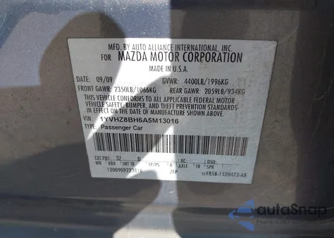 2010 Mazda Mazda6 I Sport z USA, uszkodzony, nr VIN 1YVHZ8BH6A5M13016